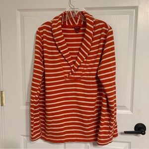 Merona Orange and White Striped Fleece Pullover Cotton-blend Mariner Large